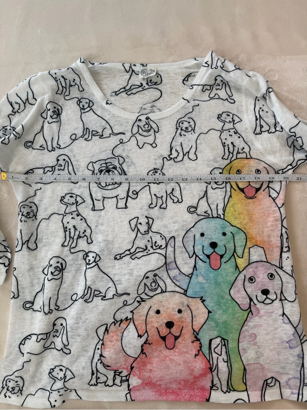 Et' Lois Colorful Dog Print Long Sleeve Tee White Novelty made in USA Medium - Picture 5 of 7